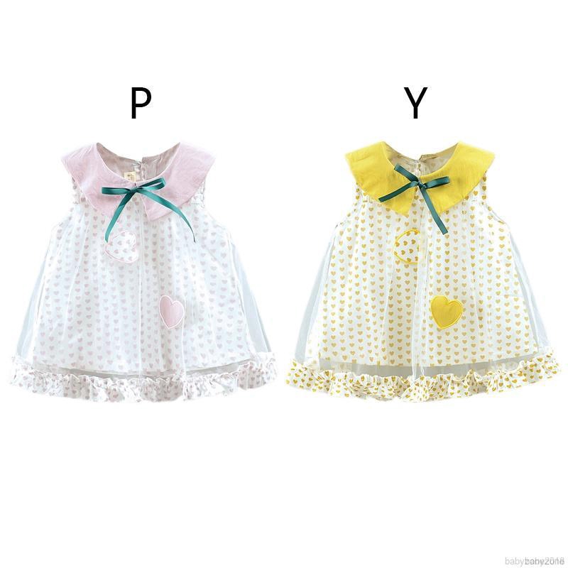 Đầm xòe không tay họa tiết trái tim xinh xắn cho bé gái