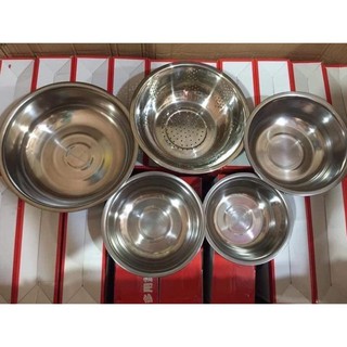 SET 5 MÓN RỔ VÀ THAU INOX CAO CẤP