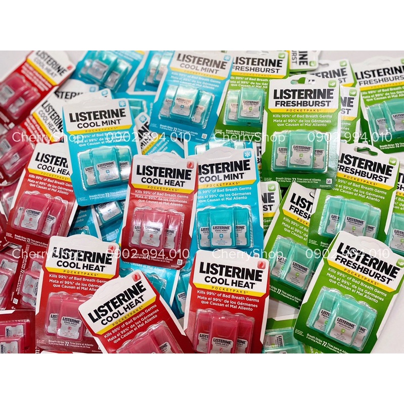 [Hàng USA]Miếng ngậm thơm miệng Listerine Pocketpaks (Vĩ 3 hộp x 24 miếng)