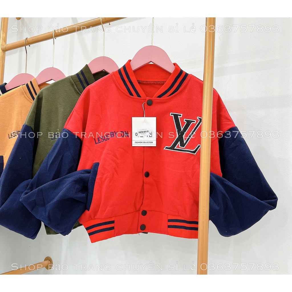 Áo Khoác Nỉ Bomber Nỉ Thêu LV Chất Nỉ Ngoại Kiểu Dáng Crotop Trẻ Trung Năng Động Chuẩn Hàn Quốc