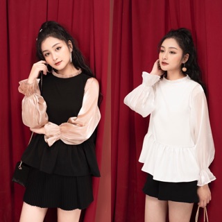 [VIDEO] Áo babydoll tay pha voan hai màu trắng đen/sẵn