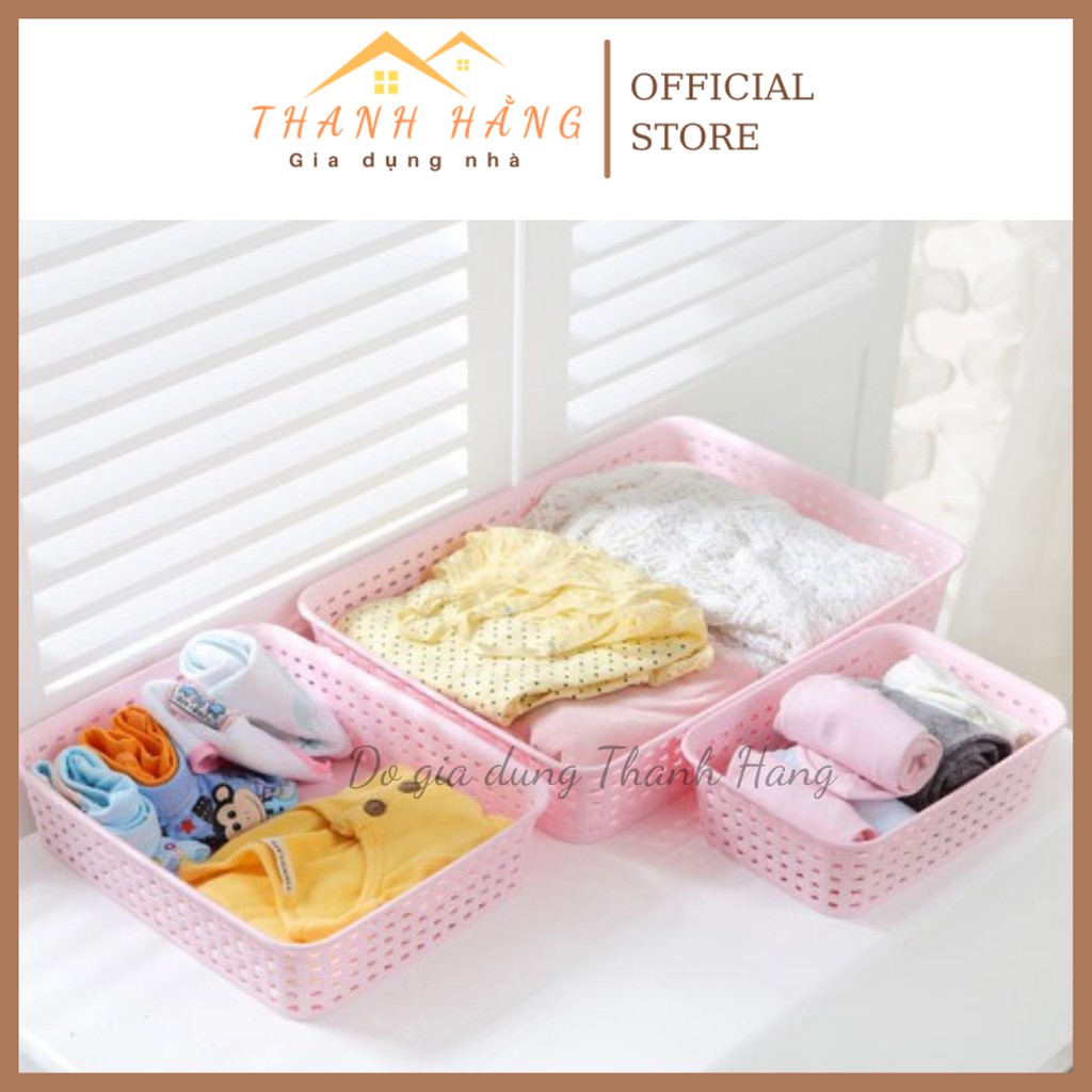 Rổ nhựa đựng đồ dùng cá nhân, mỹ phẩm màu hồng, xanh giỏ nhựa giỏ đan nhỏ mini freeship