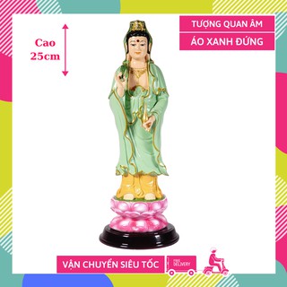 Tượng phật bà quan thế âm bồ tát đứng áo xanh - cao 25cm