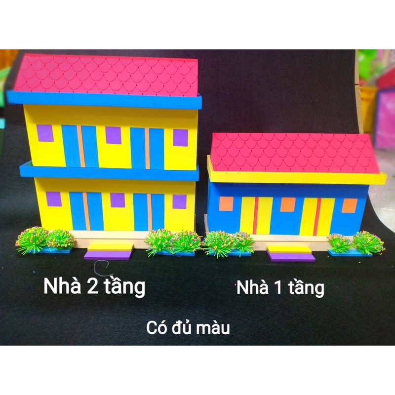 Đồ chơi mầm non - MÔ HÌNH - nhà 1 tầng, nhà 2 tầng xốp 5li