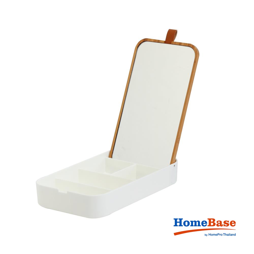 HomeBase STACKO Hộp đựng nữ trang có gương MOKU W23xH3.8xD13cm màu trắng