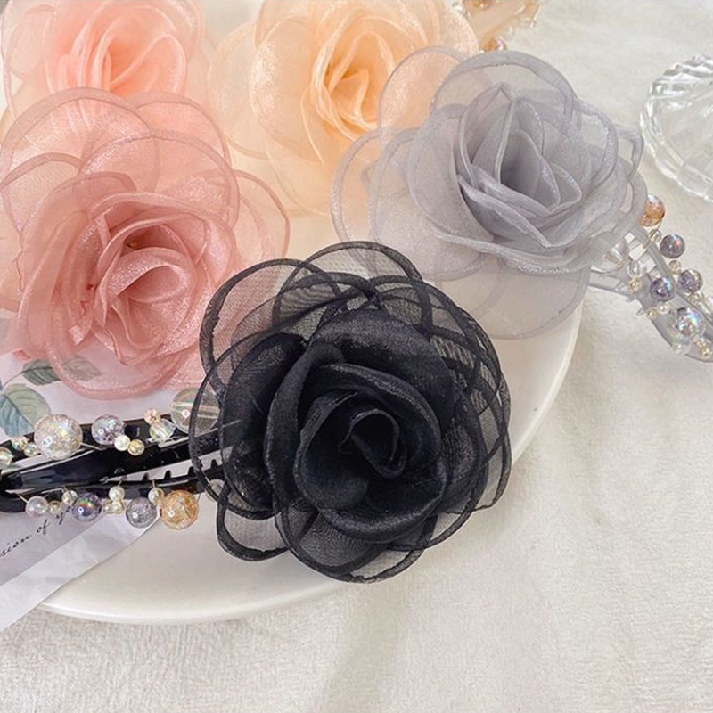 Kẹp Tóc Hình Hoa Hồng/ Cá Mập Bằng Lưới Đính Ngọc Trai Xinh Xắn Thời Trang