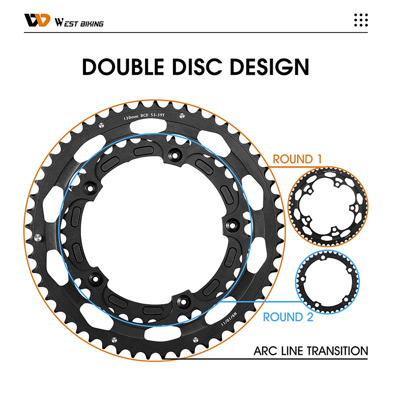 Đĩa sên đôi WEST BIKING 130BCD 39T-53T cho xe đạp leo núi
