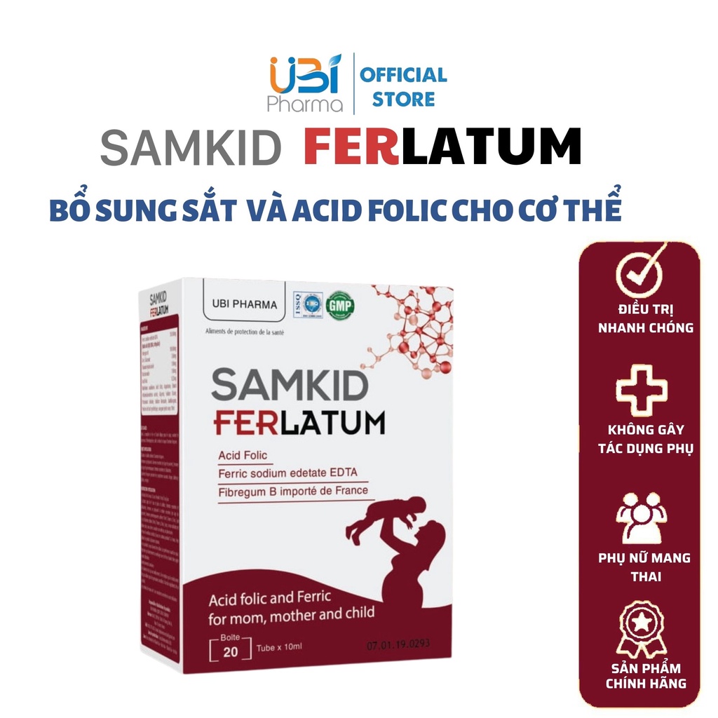 Thực phẩm bổ sung sắt và kẽm hữu cơ Samkid Ferlatum cho phụ nữ mang thai và trẻ em hộp 20 ống x 10ml - UBI Official