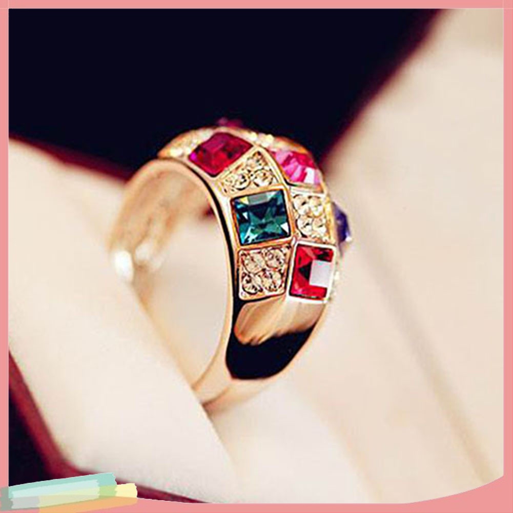 Nhẫn Hợp Kim Mạ Vàng Đính Đá Nhiều Màu Sang Trọng Cho Nữ