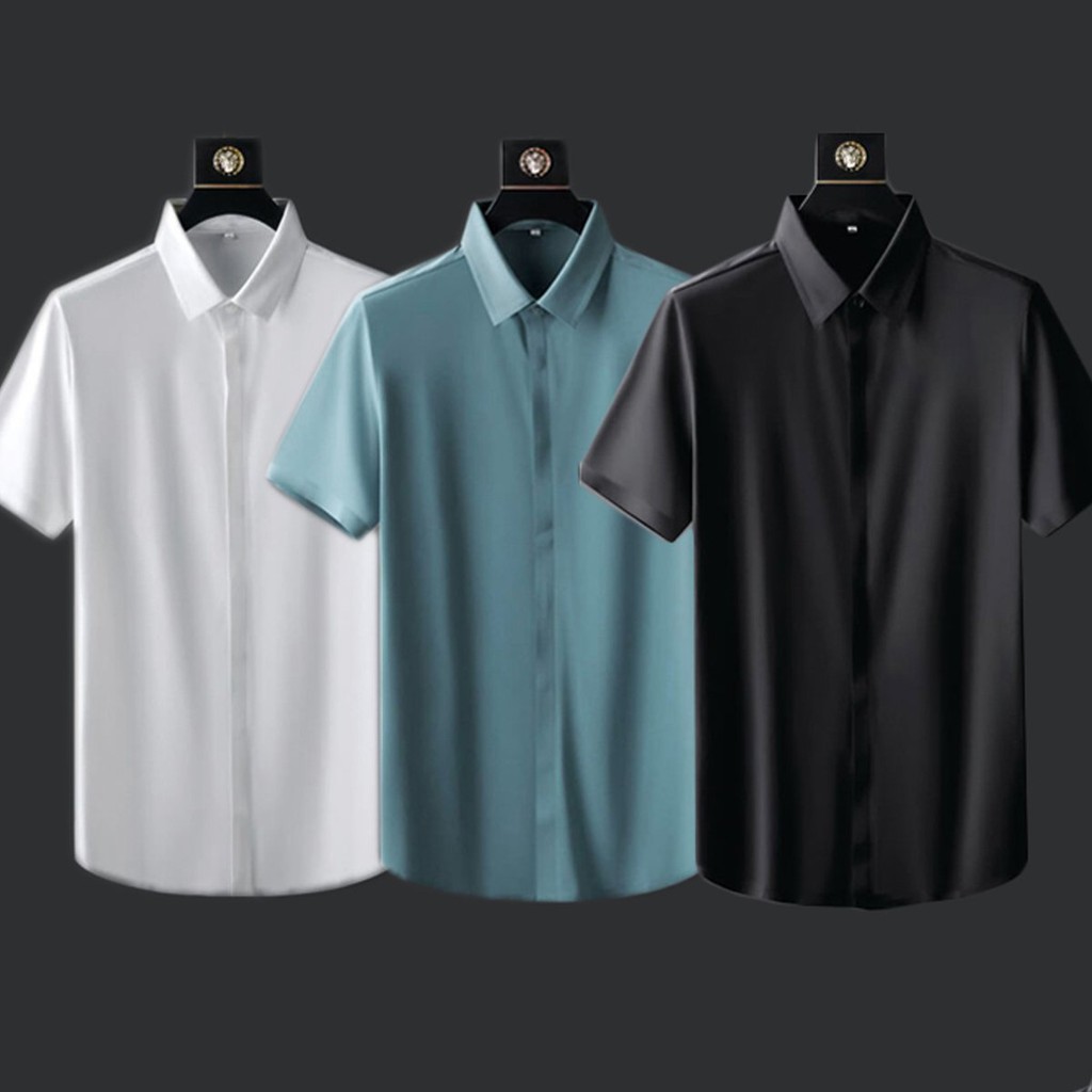 [Hình thật]Áo sơ mi nam ẩn khuy độc đáo vải lụa cao cấp, thiết kế trẻ trung nổi bật