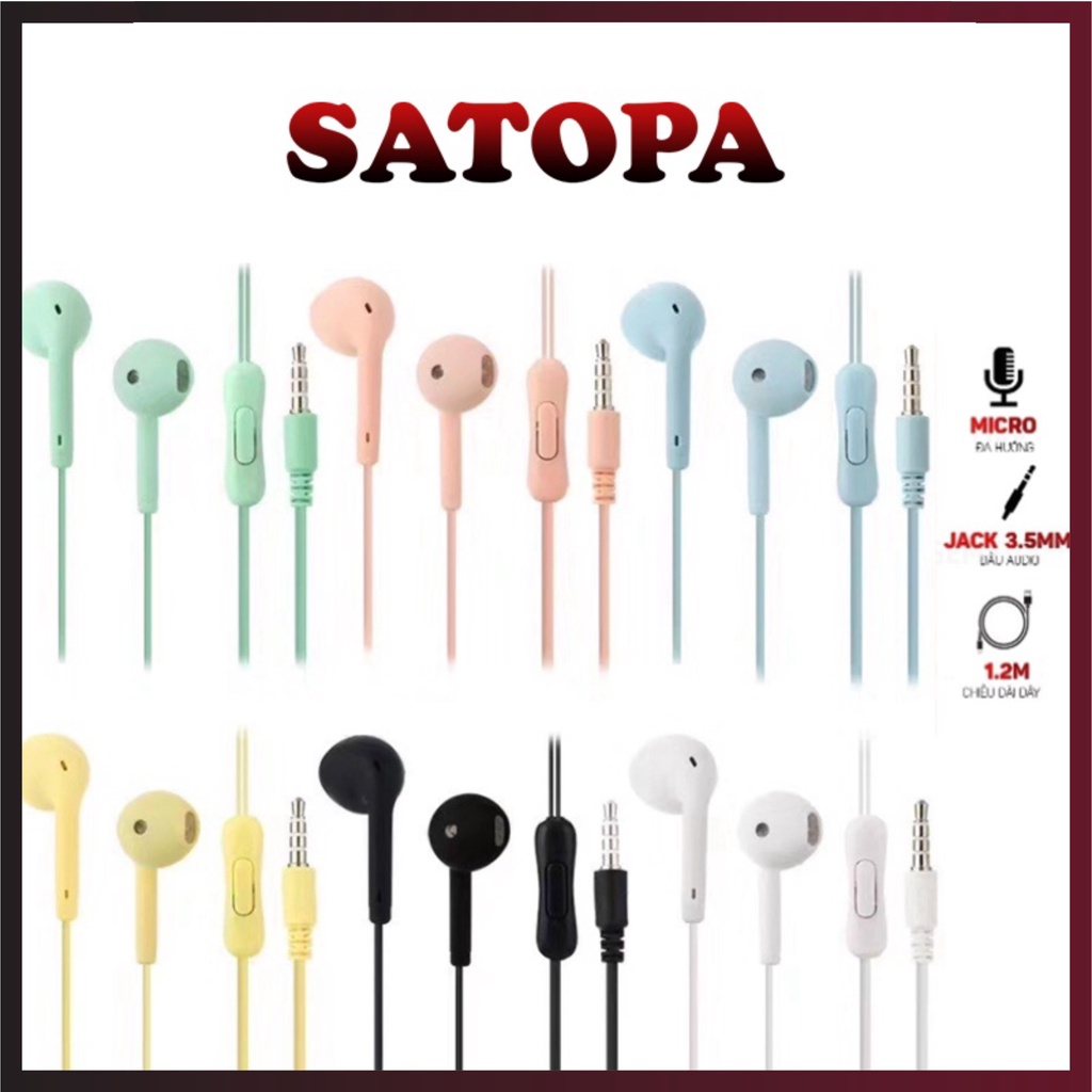 Tai nghe có dây nhét tai U19 SATOPA có mic âm thanh êm nhiều màu sắc Macaron độc lạ jack cắm 3.5mm cho điện thoại