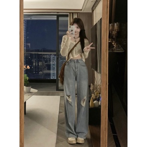 Quần jeans Dài Ống Rộng Thời Trang Hàn Quốc Cho Nữ