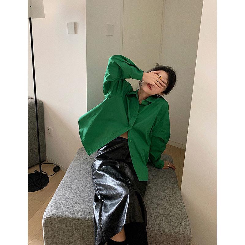 ✁✇Áo Sơ Mi Tay Dài Dáng Rộng Có Cổ Thời Trang Thu Đông Hàn Quốc 2021