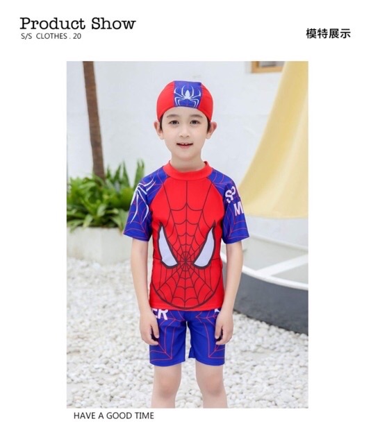 [NHIỀU MẪU] Bộ đồ bơi bé trai dài tay quần lửng spiderman - superman - ironman - captain hàng QC