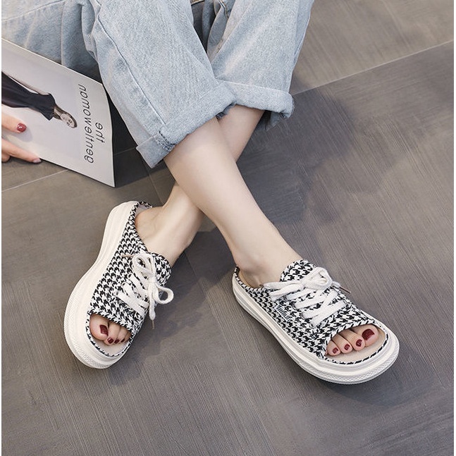 Dép sục, giày sục nữ thể thao hở mũi chất canvas cute đế nhẹ mới nhất