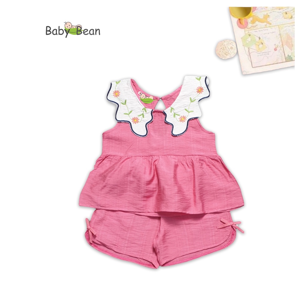 Bộ Đồ Đũi Lá Cổ Thêu Hoa Bé Gái Baby Bean (10kg-35kg)