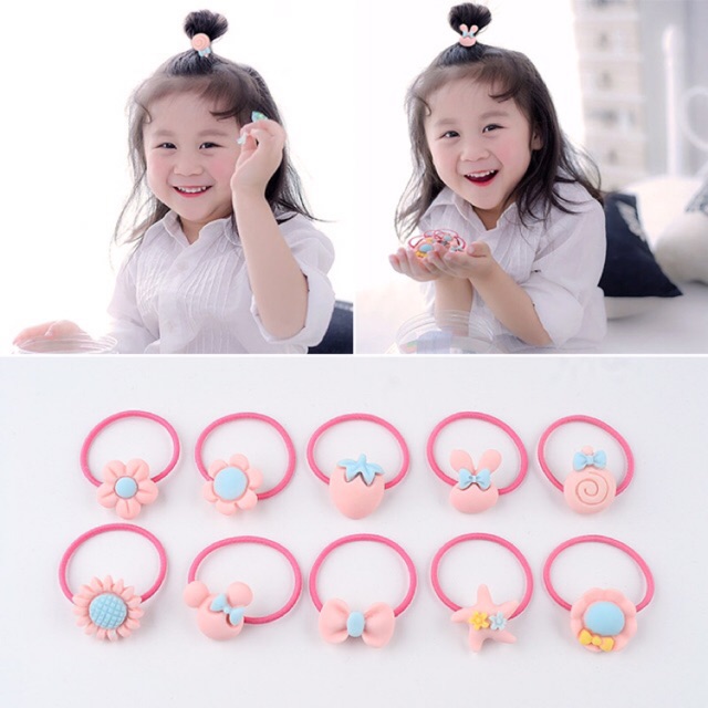 Sét 10 chun buộc tóc nhiều màu cho bé