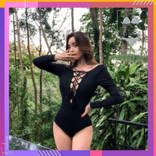 [Xưởng May Bikini Hà Minh] Bikini, Đồ Bơi Một Mảnh Thân Liền Đen Tay Dài Đan Ngực 00620 ODERI