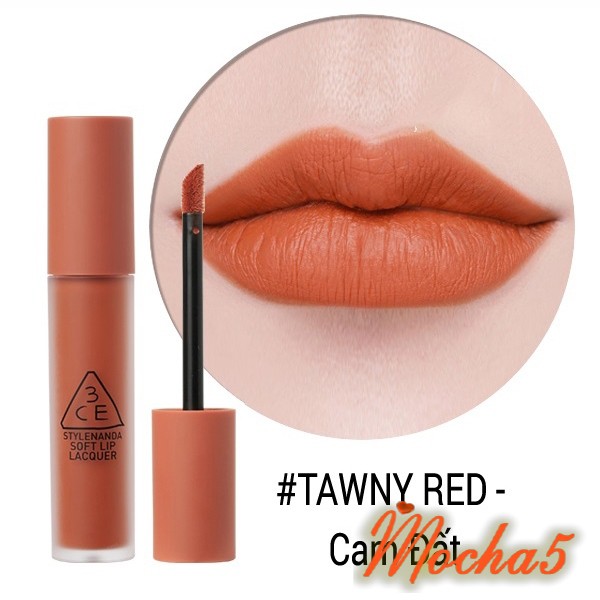 Sỉ son kem lì 3CE Lacquer cực nhẹ môi TAWNY RED màu Cam Cháy hot trend