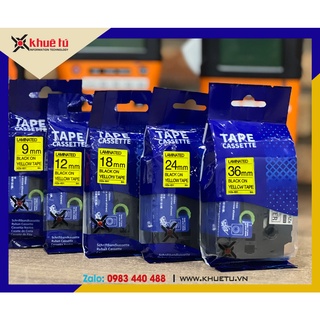 Băng nhãn HZe màu vàng , khổ 9-36 mm dùng cho máy in nhãn Brother