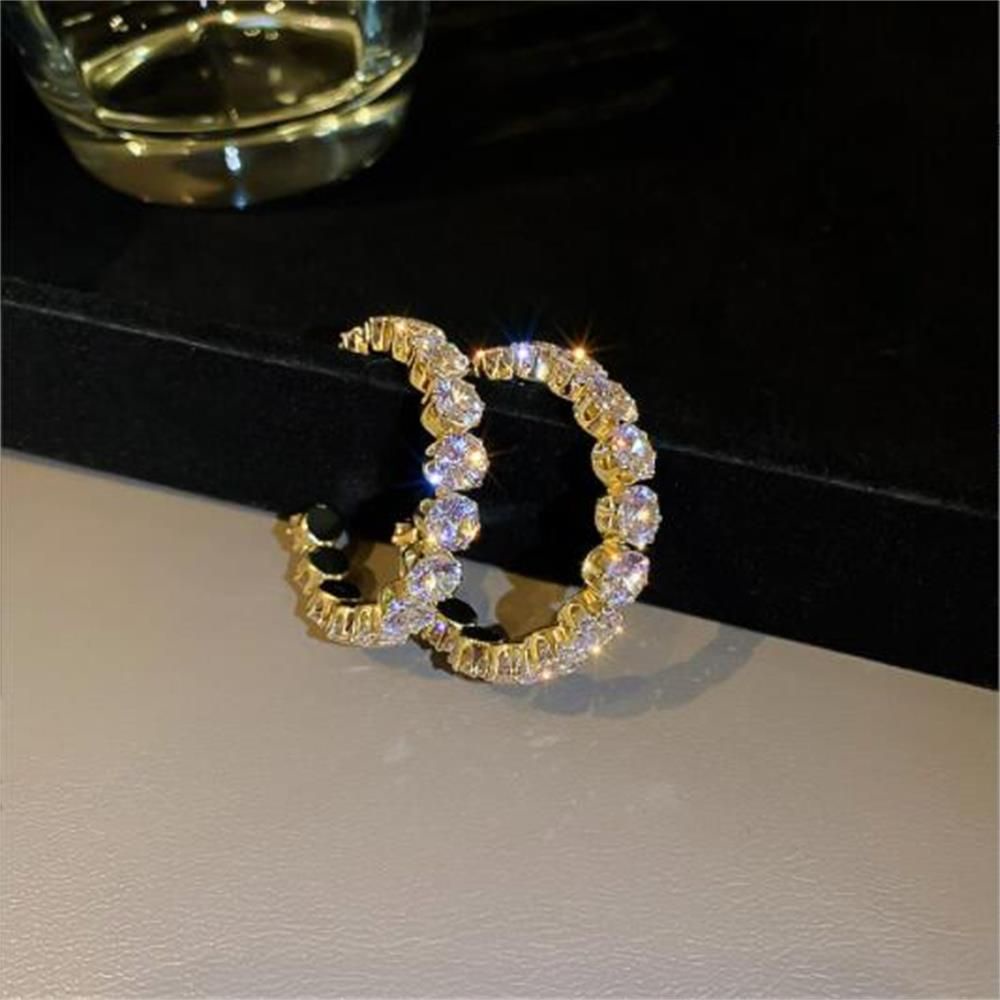 Khuyên tai dáng dài hình chữ C đính đá zircon màu xanh lá thời trang dự tiệc cho nữ