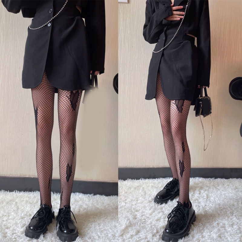 Xiangbao Quần Tất Lưới Họa Tiết Bướm Phong Cách Gothic Punk Cho Nữ