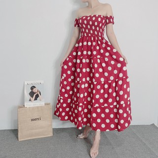 ĐẦM MAXI ĐỎ CHẤM BI