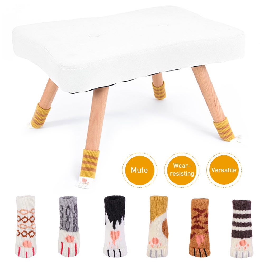 Set 4 bọc ghế đan len chống trượt hình chân mèo dễ thương