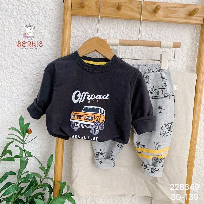 Bộ da cá dài tay Bernie hoạ tiết mickey và ô tô cho bé trai mặc thu đông