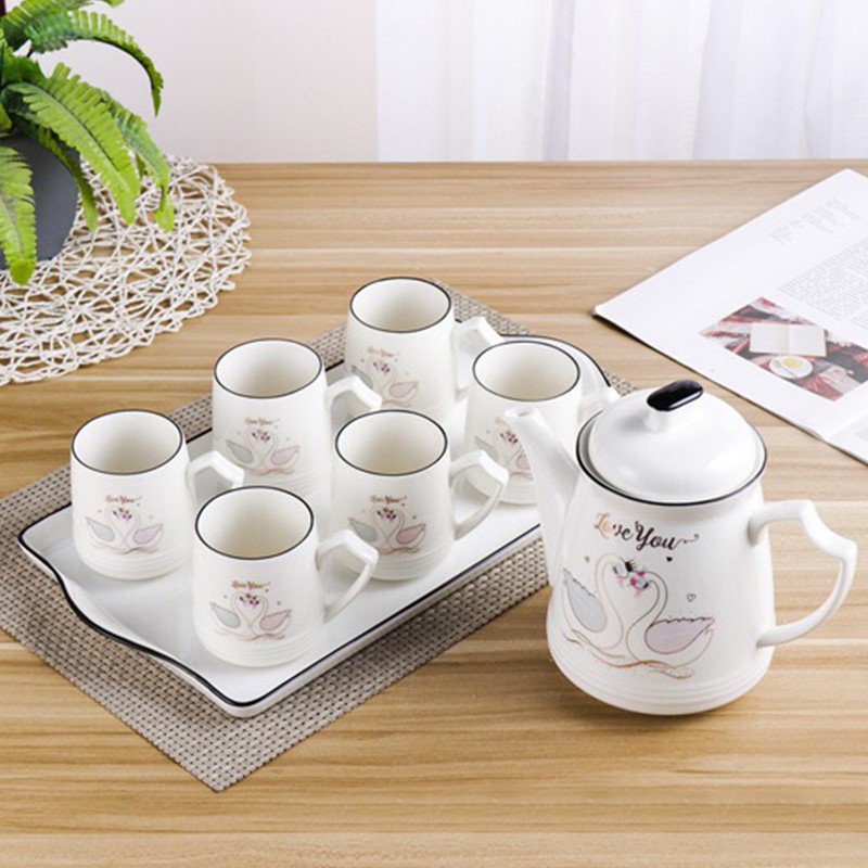 BỘ ẤM TÁCH TRÀ CAO CẤP 1.3 lít - BỘ BÌNH 06 TÁCH SỨ - LOVE YOU SP046