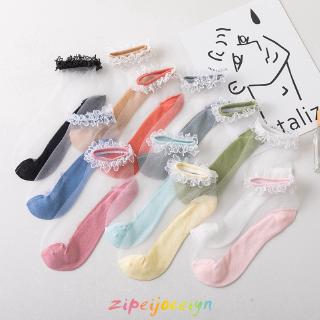 Vớ cotton phối ren xuyên thấu thoáng khí dành cho nữ