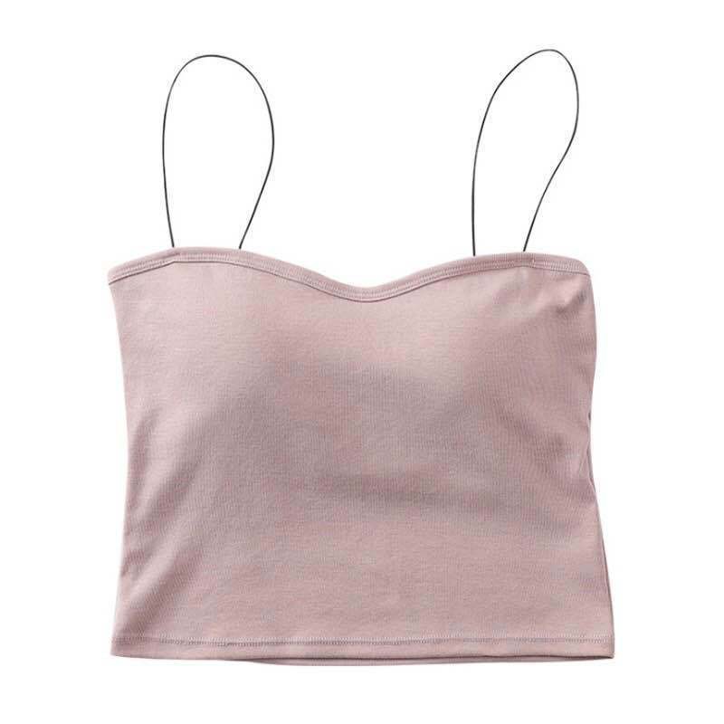 Áo 2 Dây Cotton Croptop Sợi Bún Đệm Nâng Ngực Dáng Ôm Thoáng Mát Freesize <65kg