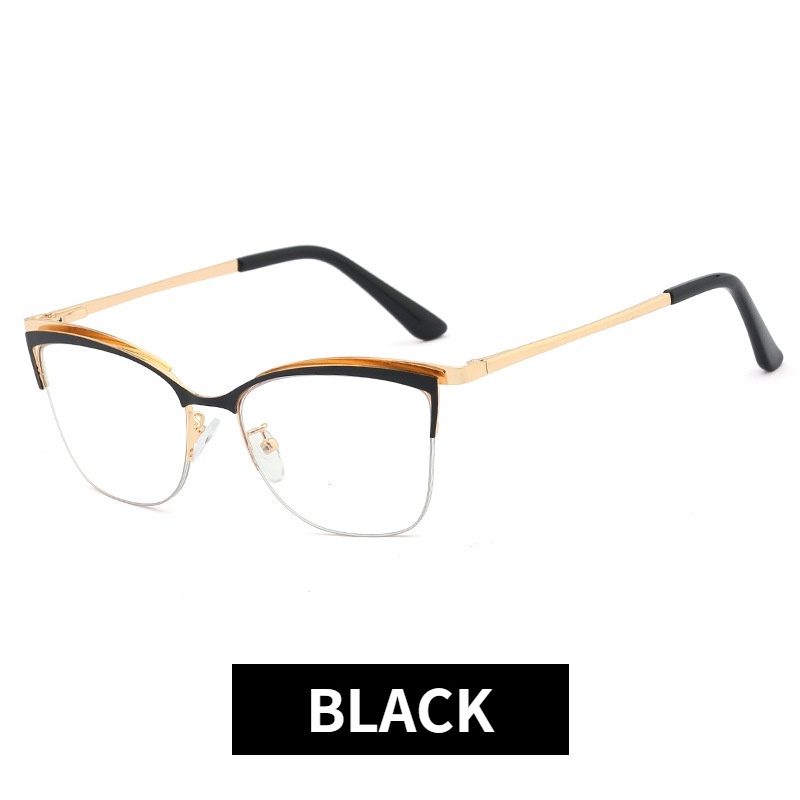 Mắt Kính Gọng Kim Loại Tròng Nửa Chống Ánh Sáng Xanh Thời Trang Phương Tây Cho Nữ