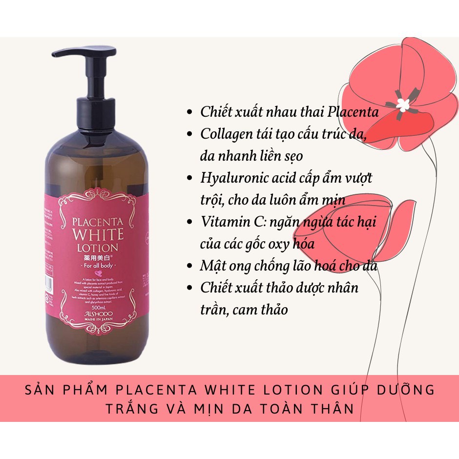 Lotion Dưỡng Trắng Da Mặt Và Cơ Thể Placenta White Lotion For All Body 500ml