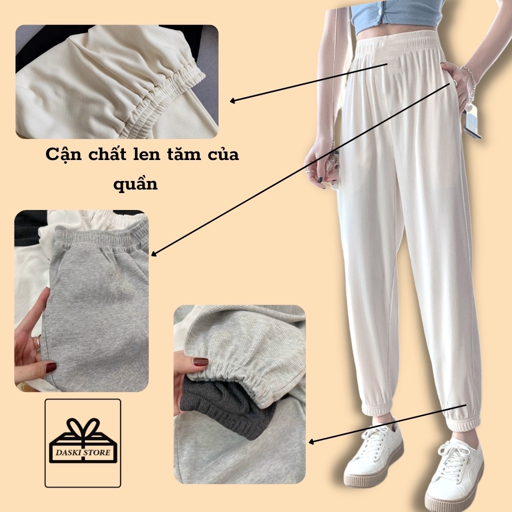 Quần Jogger nữ trơn - quần len tăm ống bom bo chun unisex Daski Vải Quảng Châu