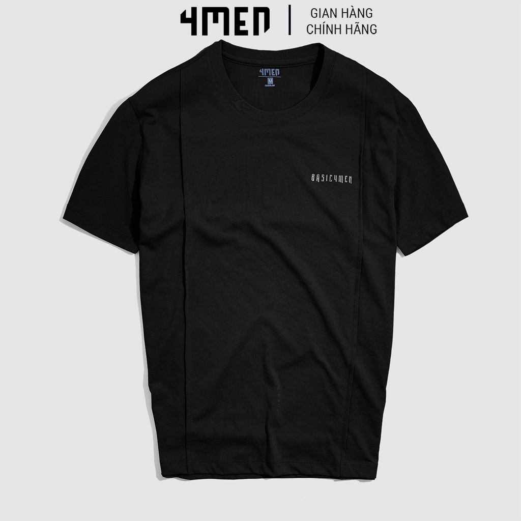 Áo thun nam cổ tròn đẹp 4MEN AT053 ngắn tay, xếp ply dọc thân áo, in chữ nổi đơn giản, vải cotton cao cấp thoáng mát | BigBuy360 - bigbuy360.vn