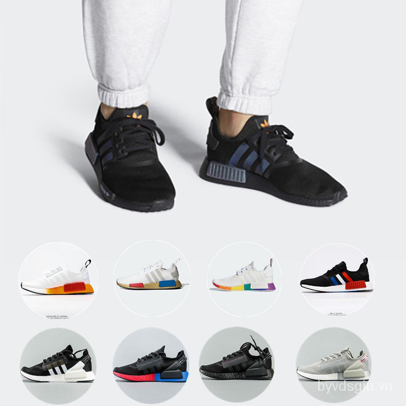 Adidas 愛迪達 Clover Giày Của Nam Giới NMD R1 V2 Màu Đen Và Trắng Cổ Điển Giày Thể Thao Màu Trắng Và Đen Giày Chạy Bộ DệT Kim Bề Mặt Lưới Thoáng Khí Vàng Trắng Giày Thường