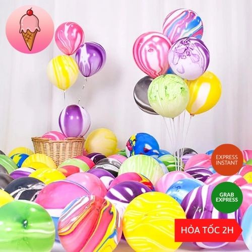 Bóng Tròn Vân Màu Size 10 inch Rực Rỡ Sắc Màu Trang Trí Sinh Nhật Party - Kemshop K240