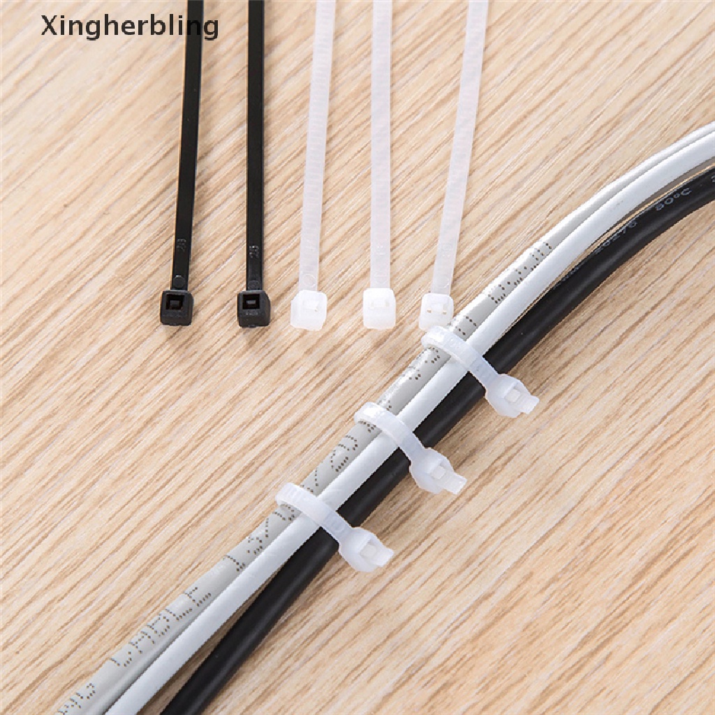 Bộ 100 dây rút tự khóa cáp nylon màu trắng đen