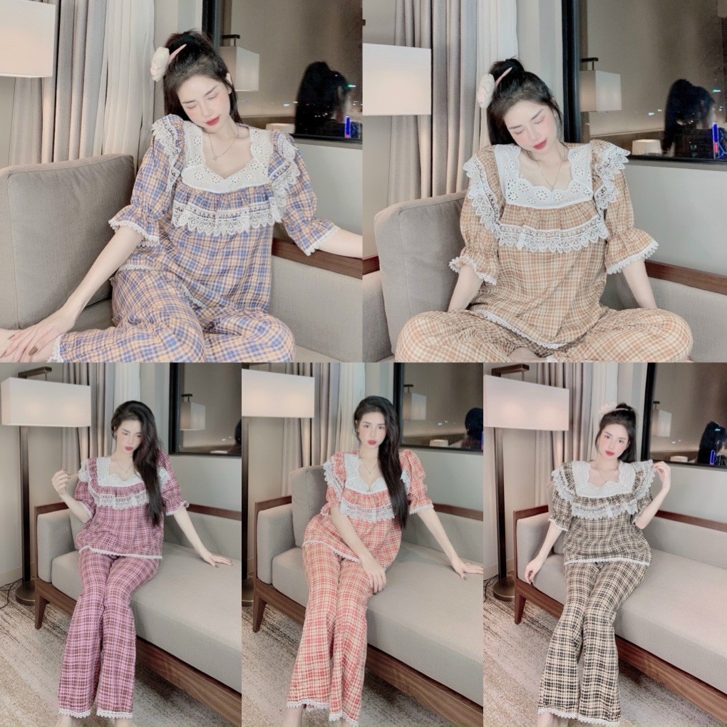 BỘ PYJAMA ĐŨI XỐP tiểu thư kẻ caro