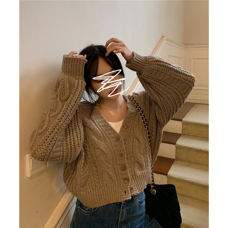 Porozi Áo khoác cardigan nữ tay dài dáng ngắn thời trang phong cách Hàn Quốc