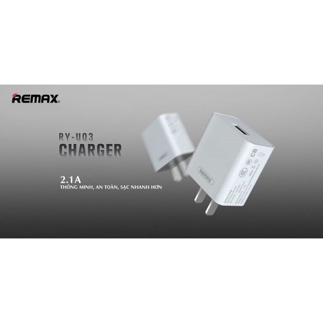 [Mã ELFLASH5 giảm 20K đơn 50K] Củ sạc Remax RP-U110 -1 ổ USB /Nguồn điện 2.1A/Chính Hãng BH 6 THáng