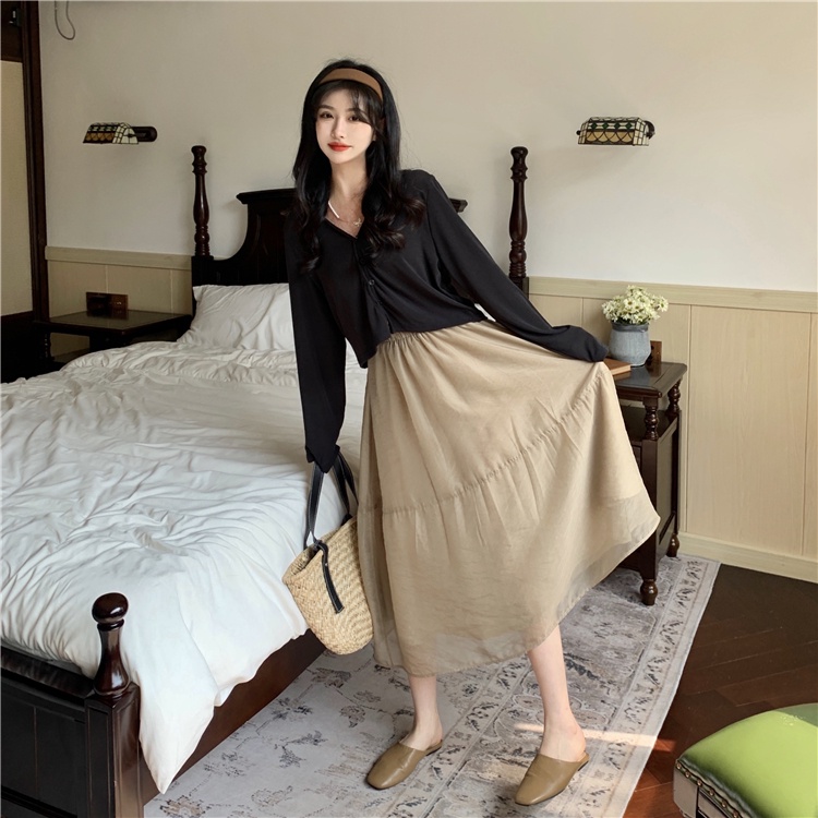 Chân Váy Chữ A Dài Lưng Cao Thời Trang Hàn Quốc Cho Nữ