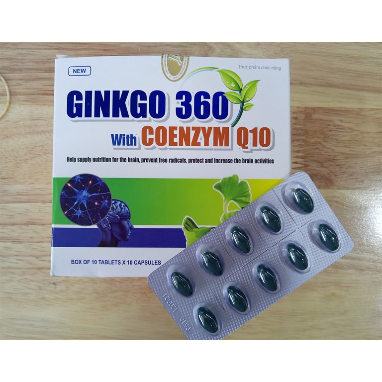 Ginkgo 360 coenzym Q10 hỗ trợ cải thiện thiểu năng tuần hoàn não hộp 100v