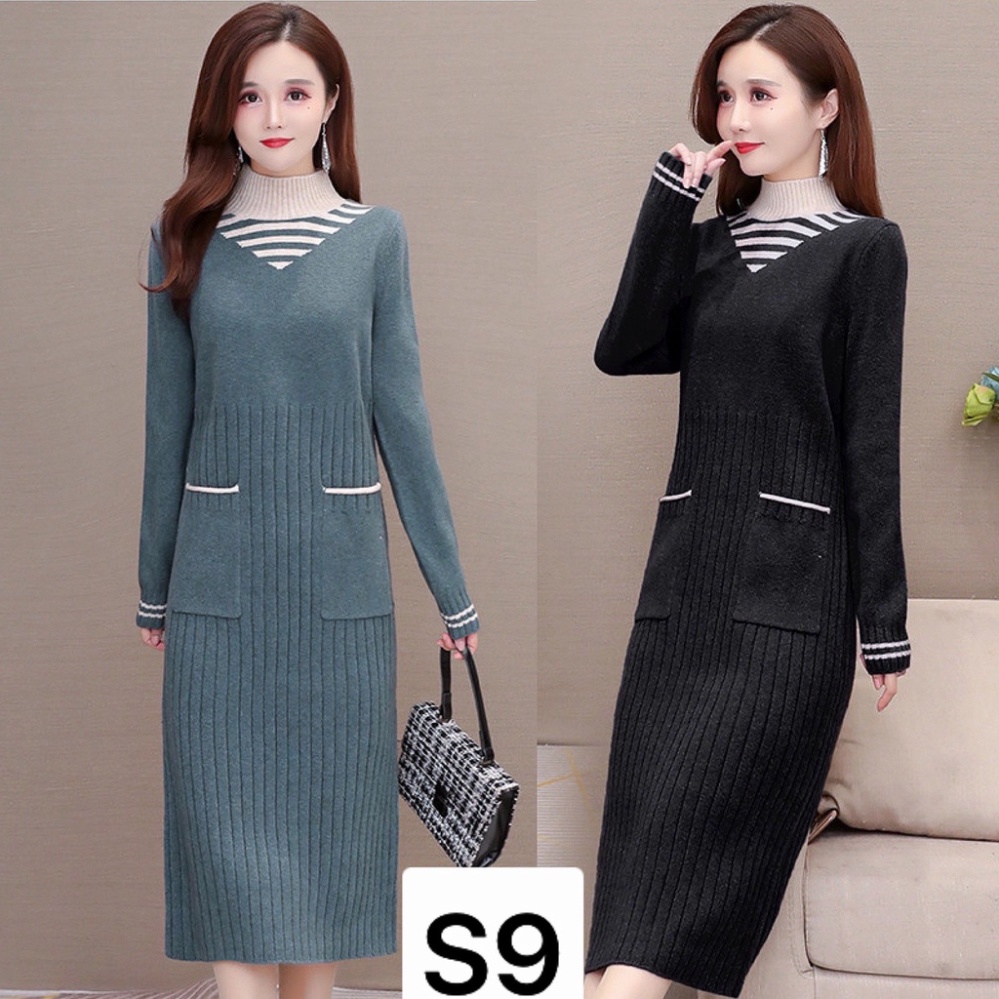 VÁY LEN DÀI DÁNG SUÔNG QUẢNG CHÂU, CỔ TRÒN, DÀI TAY