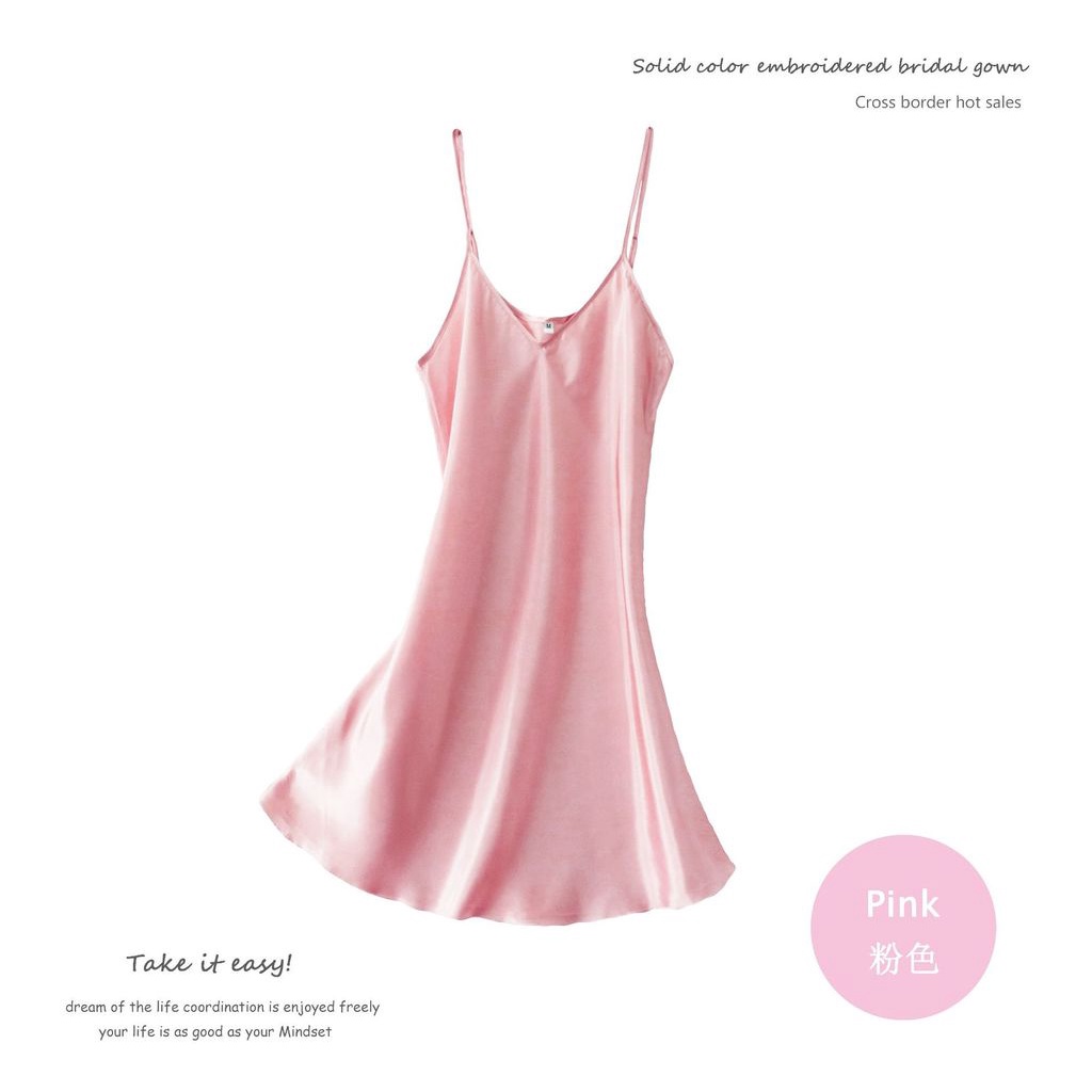 Đầm Ngủ Hai Dây Bằng Lụa Satin Màu Trơn Mẫu Mới 2022