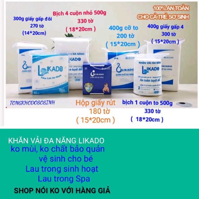 MẪU MỚI Combo 5 bịch khăn khô đa năng likado 400g 300 tờ 1 bịch cỡ 15*20cm 1 tờ