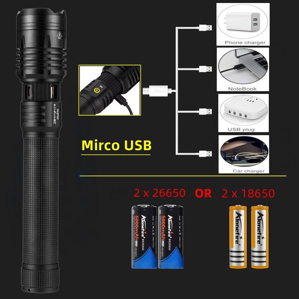 Đèn pin ALONEFIRE H52 XHP90 3 chế độ đa chức năng chống thấm nước có cổng sạc USB tiện dụng