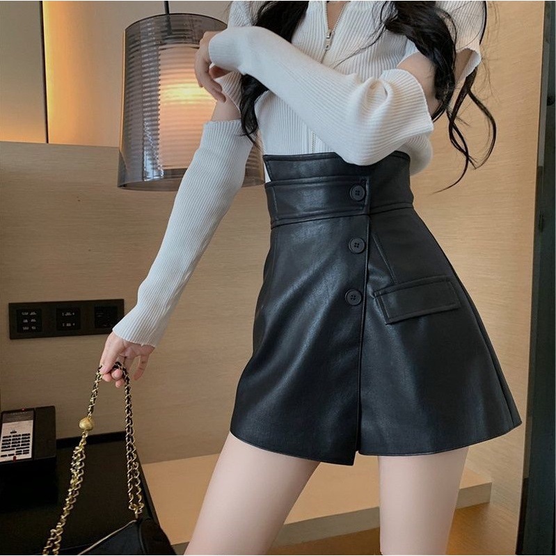 Chân váy nữ, chân váy da nữ newbrand hàn quốc màu đen size S M L SKUCV-03A