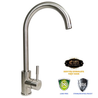 Vòi rửa chén nóng lạnh Inox SUS 304 nguyên khối Eurolife EL-KM09 (Trắng vàng)